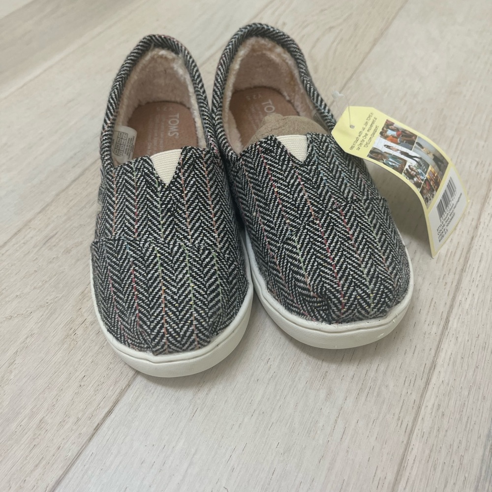 Kid's TOMS Classic Pink Wool Herringbone Shoes